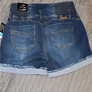 Women’s Dark Blue Denim Shorts with Elastic Waist